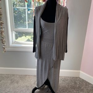 Two in one tee shirt midi dress with matching long cardigan